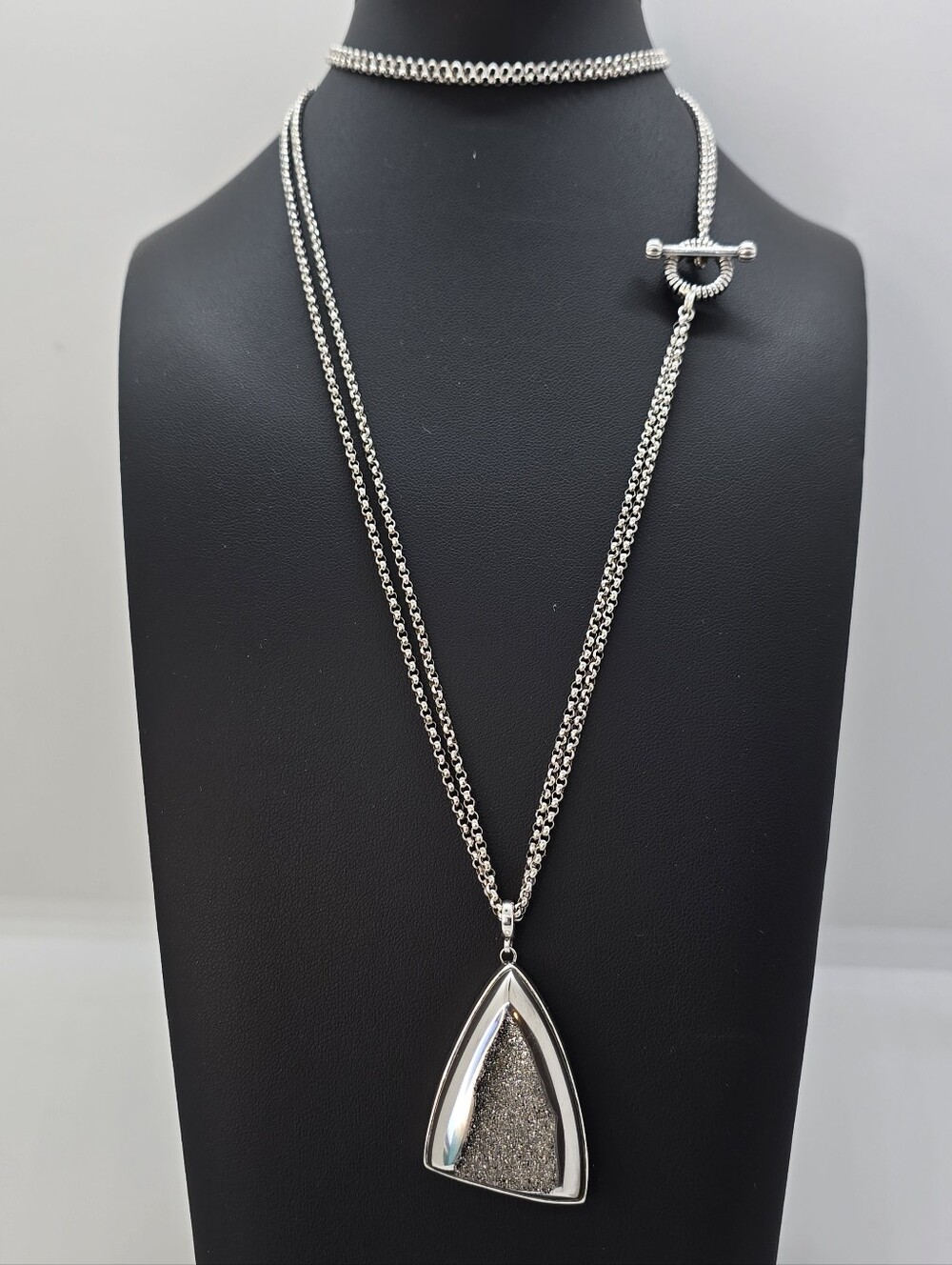 Stephen Dweck 925 Sterling Silver Druzy Triangle Pendant Necklace 30"